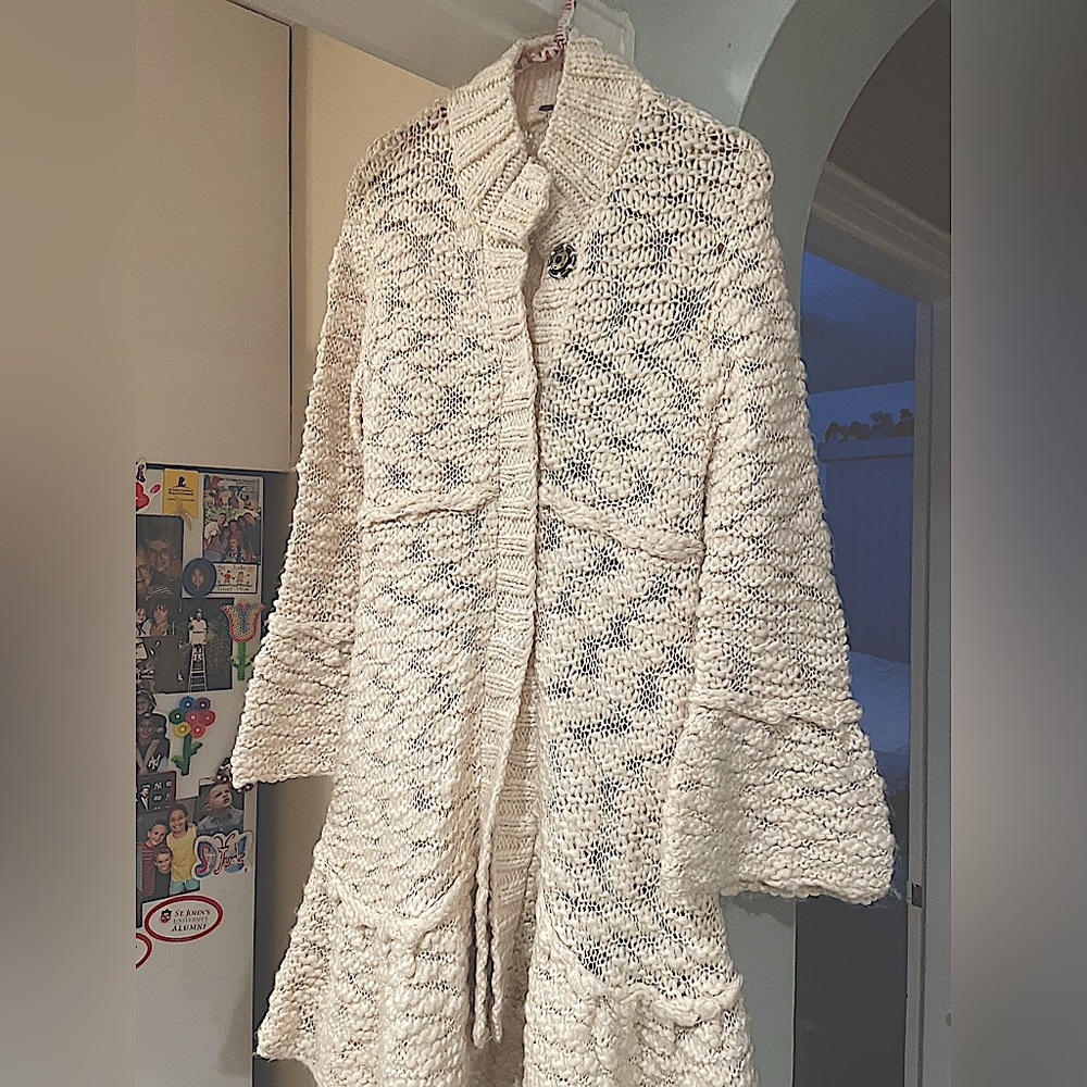 Free People Button-Down Long Knit Cardigan